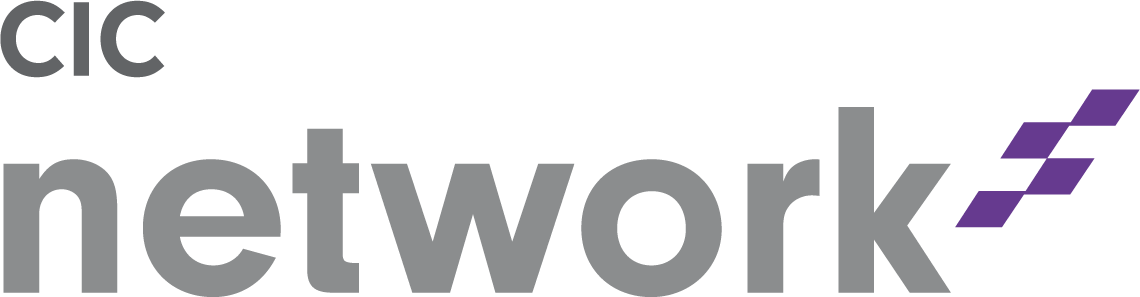 CIC Network logo, we see a chequered purple icon.