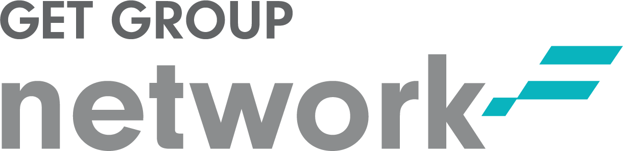 Get Group network logo with turquoise flag icon