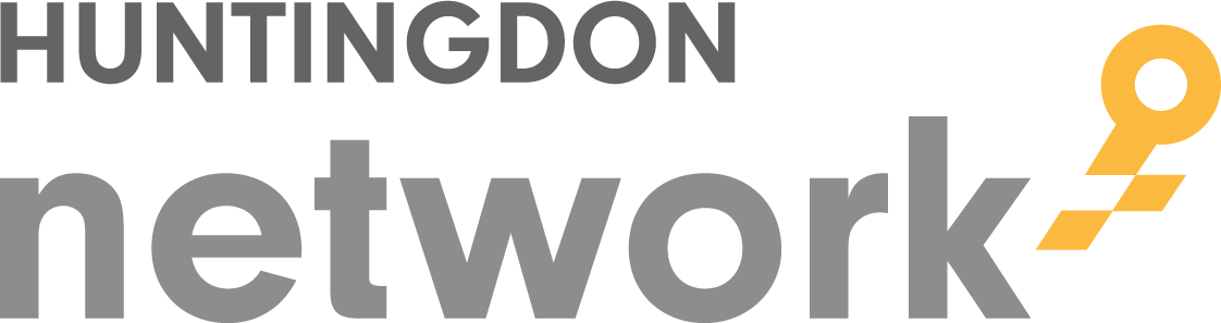 Huntingdon network logo with small yellow location key icon