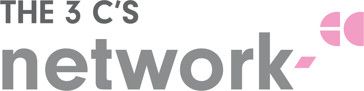 The 3 C's network logo with a small pink semi circle and two quarters icon.