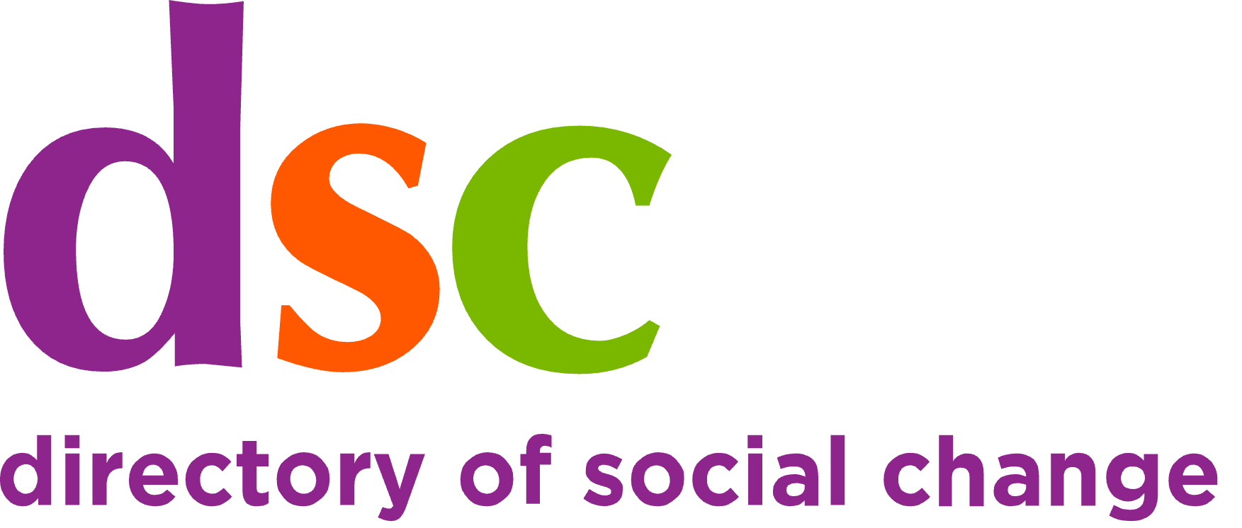 The Directory of Social Change logo features the initials 'dsc' in lowercase letters, colored purple, orange, and green. Below the initials, in small bold purple lettering, is the text Directory of Social Change