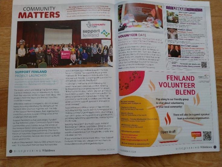An open copy of the Fens magazine showing articles with colourful pictures 