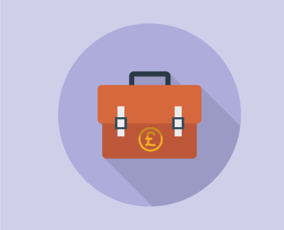 A purple background with a briefcase with a £ sign in the centre
