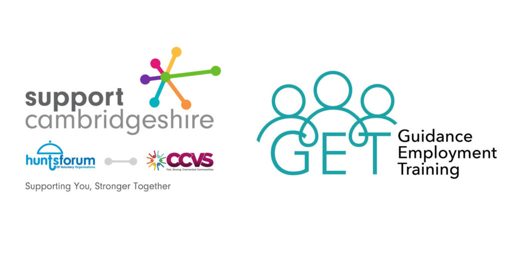 The Support Cambridgeshire interim logo, and the GET group logo