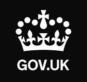 black background with a white crown. Gov.uk in white text