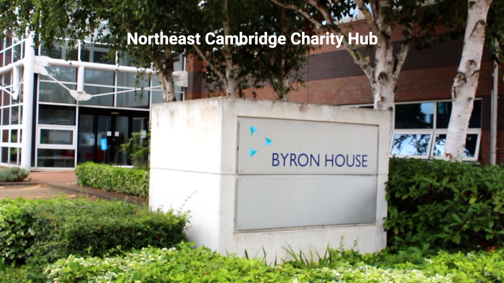 The outside of Byron House with the name on a concrete block