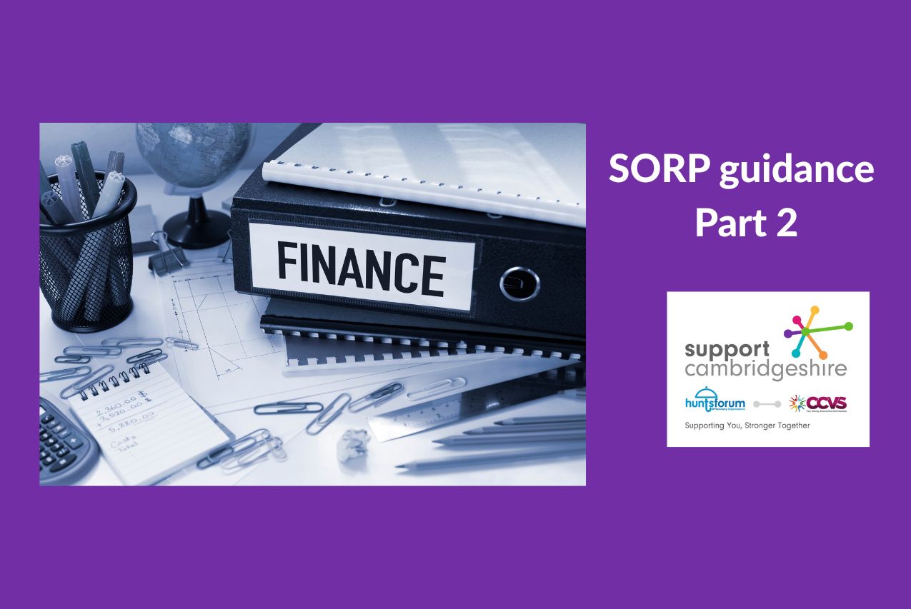 Purple background. Photo of a pile of ring binders. One has the title FINANCE. Paperclips, pens and a calculator surround the folders
