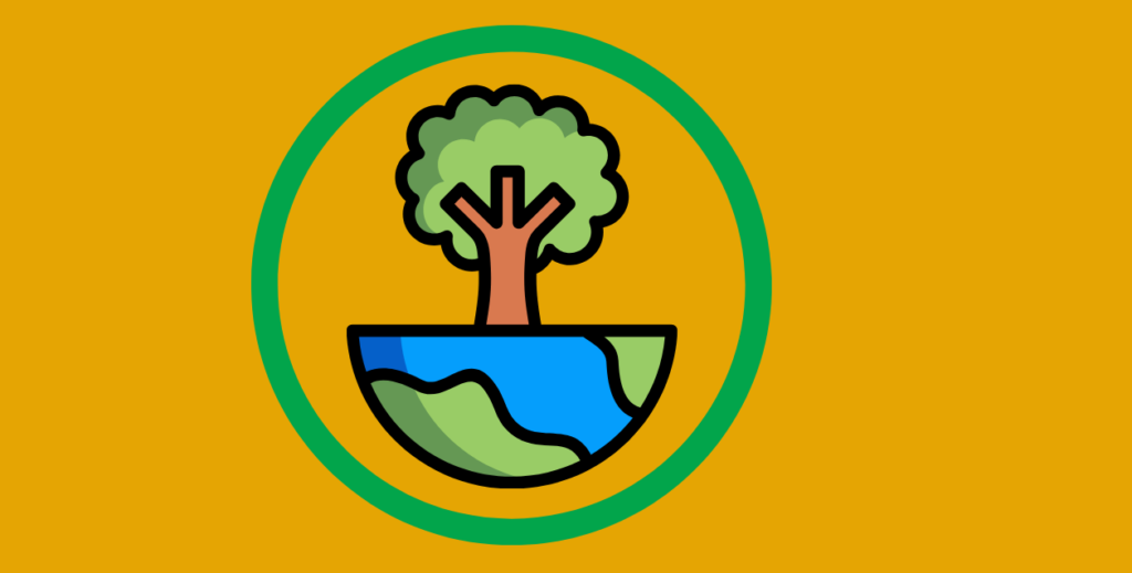 Illustration of a tree growing from a small landscape mound, surrounded by a green circle on a yellow background, with the text ‘Four trees do not make a forest: the small charity ecosystem’ and the Support Cambridgeshire logo.